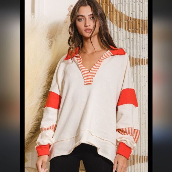 Bucket list Oversized colorblock terry knit tunic pull over top sz M - Picture 2 of 8